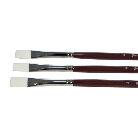 Optimum Flat White Taklon Long Handle Paint Brushes, Size 4, Pack Of 3 PK